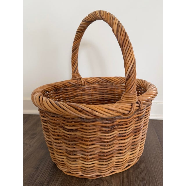 Camel Vintage French Wicker Market Basket For Sale - Image 8 of 13