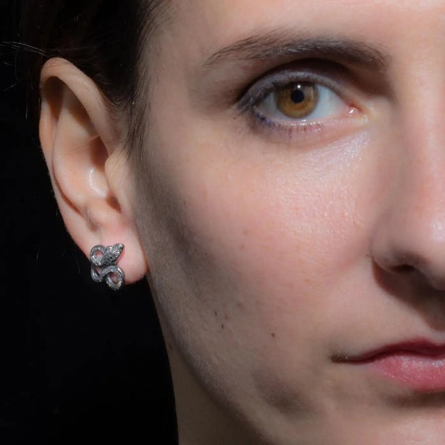 Modern Pave Set Diamond and Sterling Silver Snake Post Earrings For Sale - Image 3 of 4