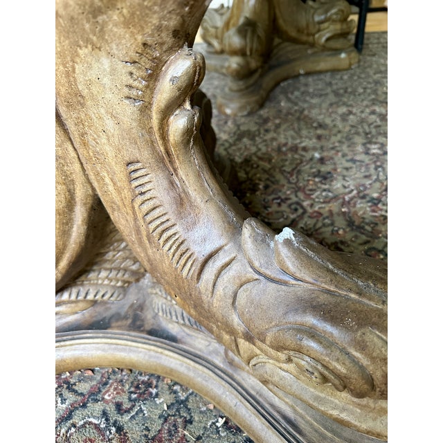 Vintage Carved Plaster Dolphin Table Bases (Pair) With Beveled Glass Top For Sale In San Francisco - Image 6 of 8