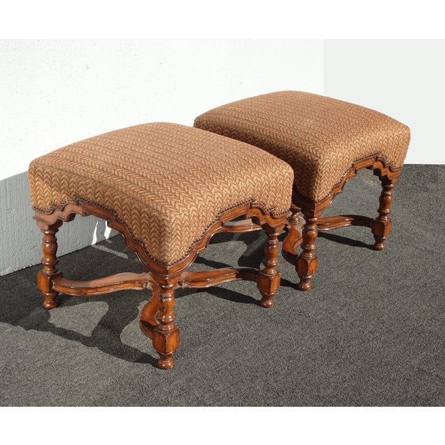 Marge Carson Pair Vintage Marge Carson French Country Styl Brown Ottomans W Decorative Nails For Sale - Image 4 of 18