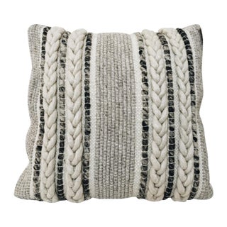 Gray & White Woven Wool Pillow For Sale