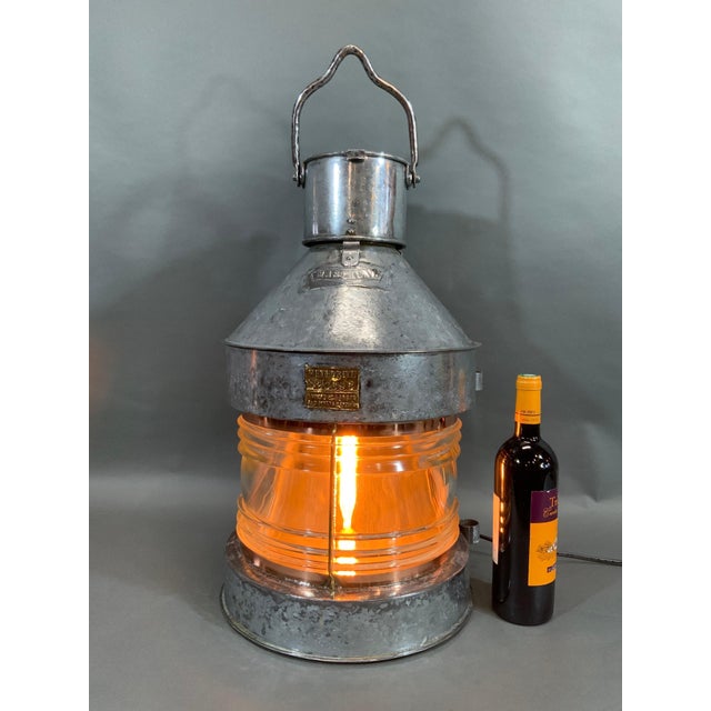 Traditional Polished Steel Ship's Masthead Lantern with Fresnel Lens by Meteorite "C20696" For Sale - Image 3 of 8