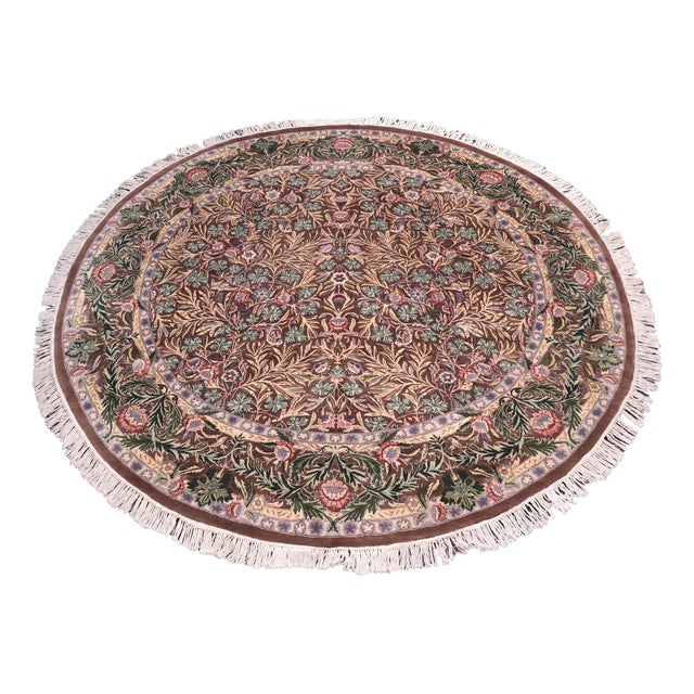 Shabby Chic 1990's Pak-Persian Brown/Green Wool Round Rug- 7'11'' X 8'0'' For Sale - Image 4 of 9