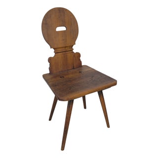Swiss Cherrywood Brettstuhl Board Chair with Round Back, 1800 For Sale