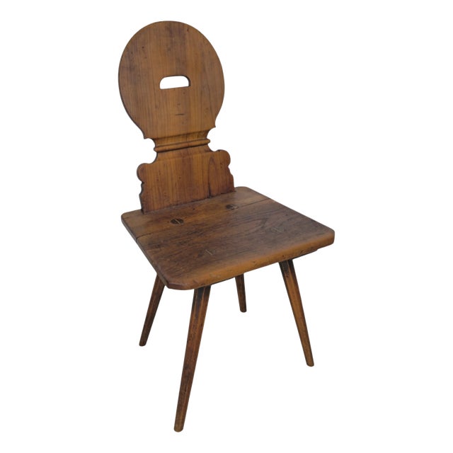 Swiss Cherrywood Brettstuhl Board Chair with Round Back, 1800 For Sale