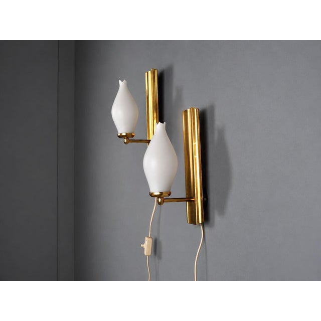 1960s 1960s Kurant, Norwegian Modern, Wall Lights, Brass, Opaline Glass For Sale - Image 5 of 12