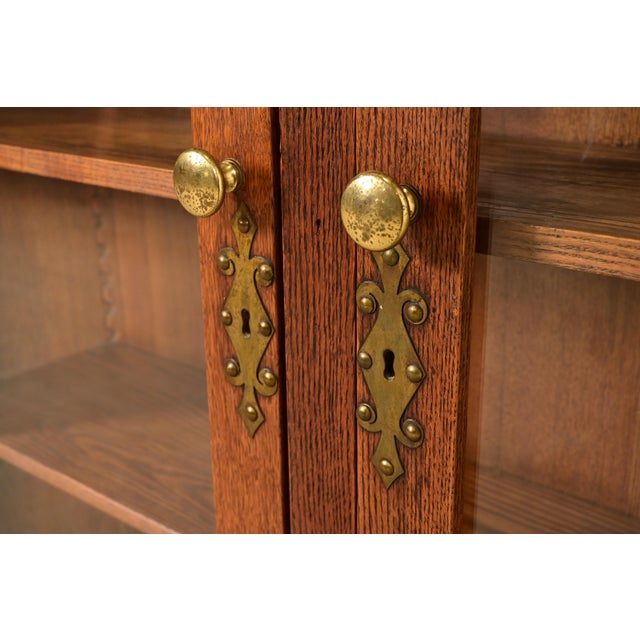 Brown Antique Victorian Carved Oak Two-Door Bookcase, Circa 1890s For Sale - Image 8 of 15