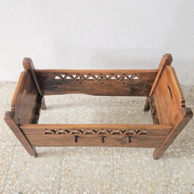Brown Antique Cot in Carved Wood For Sale - Image 8 of 12