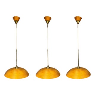 Mid-Century Modern Rattan Bamboo Pendant Lamps, 1970s, Set of 3 For Sale