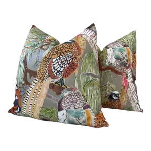 Linen Mulberry for Lee Jofa Game Birds in Multi and Stone Pillows- a Pair