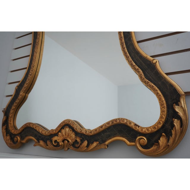 1970s Louis XV Style Black & Gold Wall Mirror For Sale - Image 5 of 10