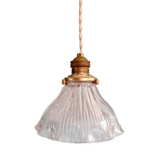 Art Deco Pendant Light in Transparent Grooved Glass from Holophane, 1920s For Sale