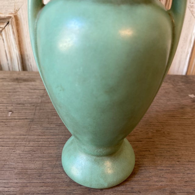 Art Deco Vintage Petite Art Deco Pottery Vase in Matte Green Glaze For Sale - Image 3 of 11