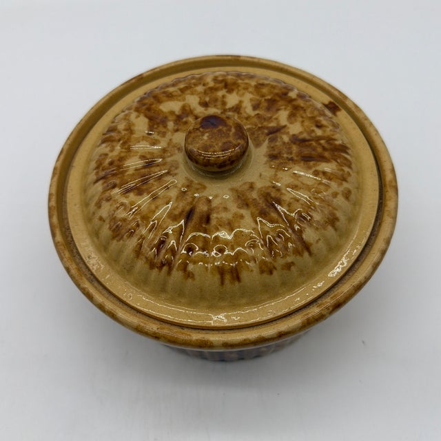Antique Brown Sponge Decorated Yellow Ware Cake Crock With a Lid, 1880’s For Sale - Image 9 of 12