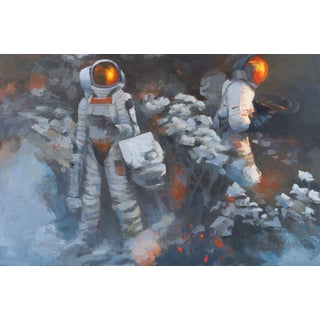 Firefly by Shelli Langdale | Oil on gallery panel Astronauts exploring a snowy landscape. For Sale