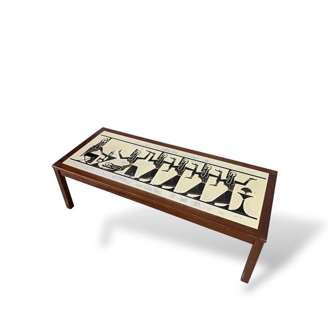 Wood Mid-Century Egyptian-Style Teak and Tile Coffee Table For Sale - Image 7 of 8