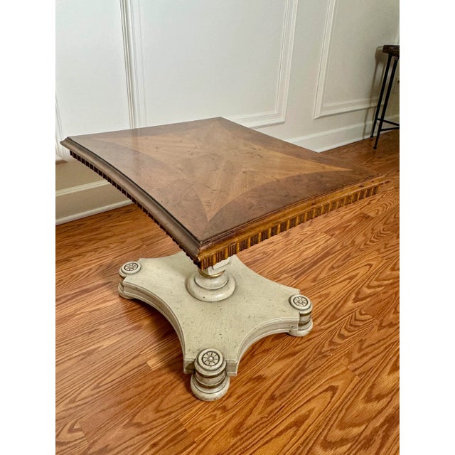 Mid-Century Modern Heritage Hollywood Regency Wood Inlay Low Side Table in Taupe, Gold & Brown For Sale - Image 3 of 12