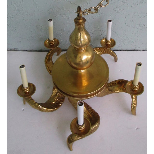 Chapman Hollywood Regency Five Light Massive 1950s Ram Horn Bronze Chandelier Hollywood Regency massive beautiful five...