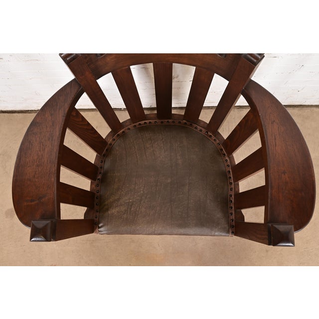 Stickley Brothers Style Antique Mission Oak Arts & Crafts Cube Club Chair For Sale In South Bend - Image 6 of 13