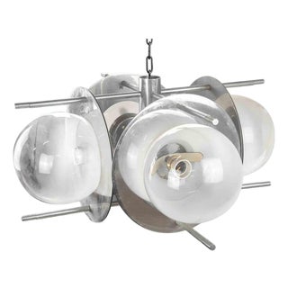 Vintage Space Age Italian Chandelier in Metal and Glass, 1970s For Sale
