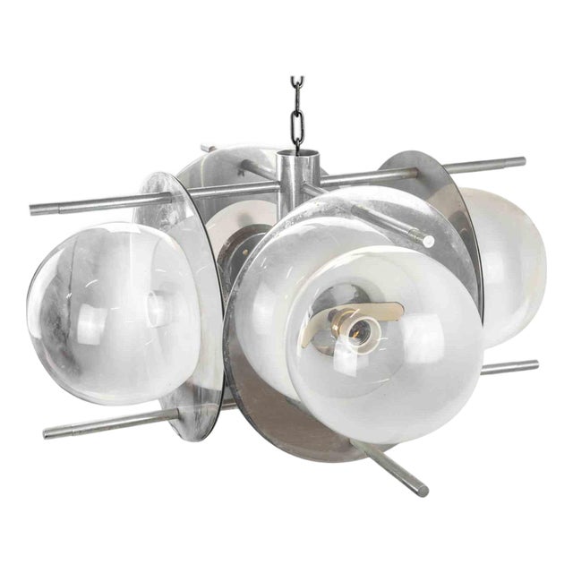 Vintage Space Age Italian Chandelier in Metal and Glass, 1970s For Sale