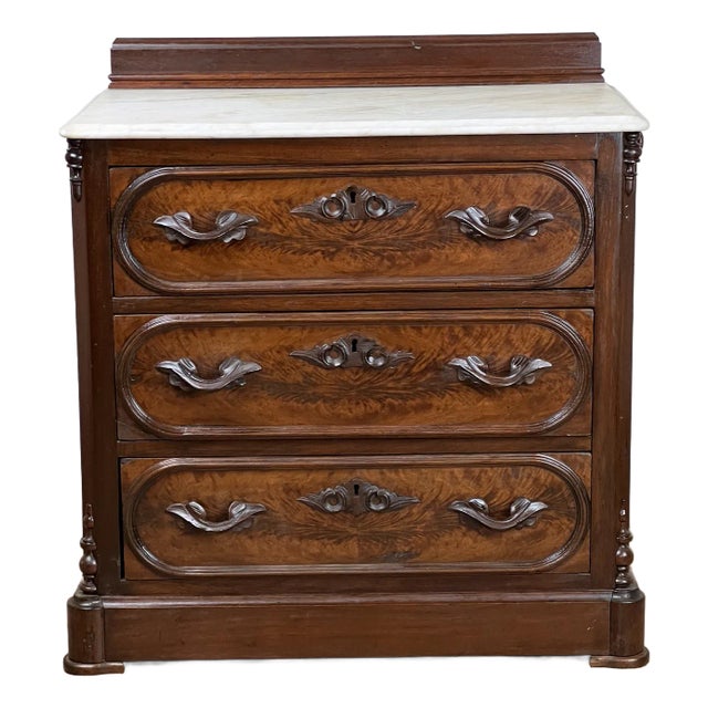 Antique Victorian Walnut Three Drawer Bachelor’s Chest C. 1880 For Sale