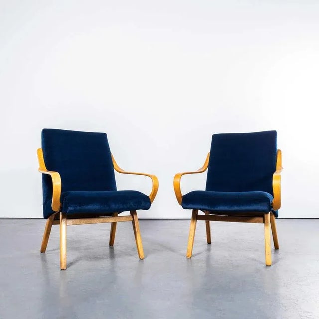 Blue Re-Upholstered Armchairs by Jaroslav Šmídek, 1950s, Set of 2 For Sale - Image 8 of 8
