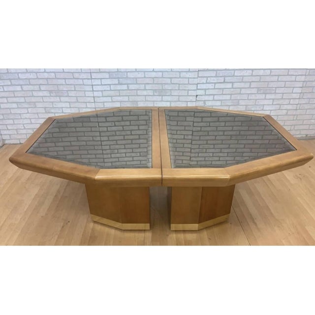 Art Deco 1980s American of Martinsville Art Deco Post-Modern Burlwood & Brass Dining Set, Expandable Table + 8 Cane-Back Chairs For Sale - Image 3 of 13