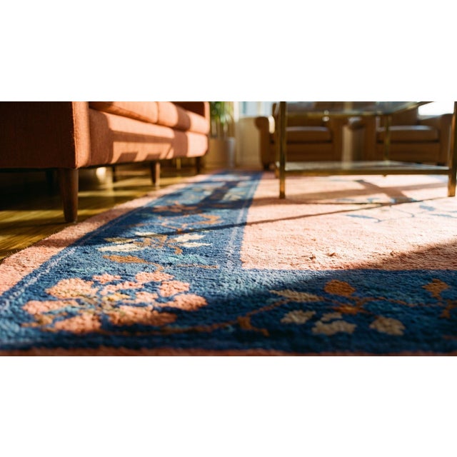 Remarkable Pink Rose and Navy Blue Color With Floral Desing Border Chinese Peking Rugs For Sale - Image 13 of 14