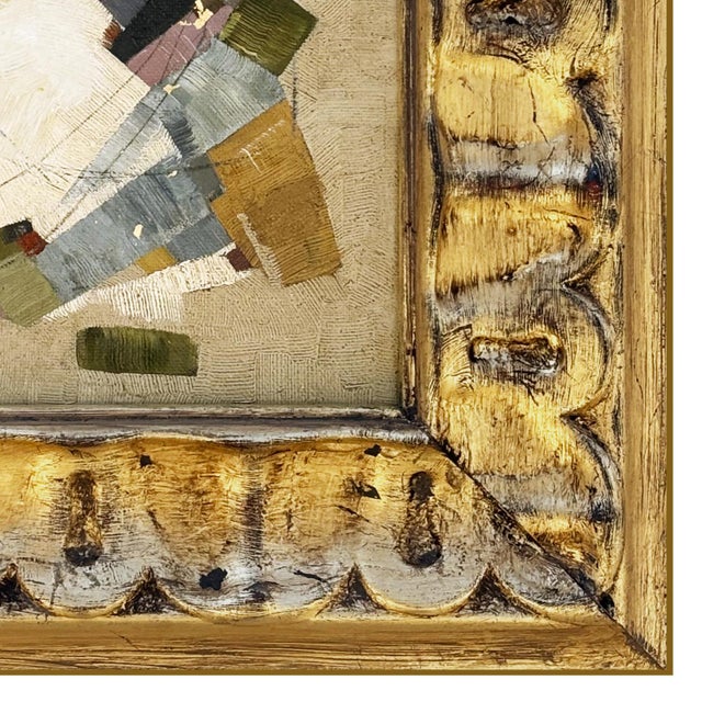 2020s Contemporary Neutral Abstract Oil Painting in Vintage Gold Frame For Sale - Image 5 of 6