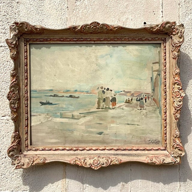 Figurative Vintage Regency Original Figurative Seascape Oil Painting on Board For Sale - Image 3 of 5