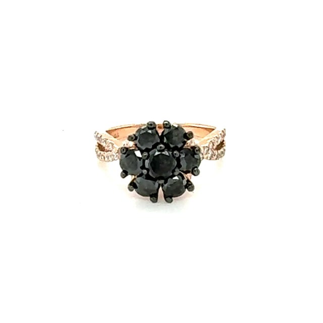 2.07 Carat Salt and Pepper Diamond Rose Gold Ring Beautiful Black and White Diamond Floret Design statement ring. This is...