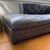Custom Benchmade Modern chaise style sofa in a smoke (borderline blue) leather.