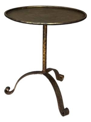 Vintage Inspired Spanish Gilt Iron Drinks Table With Rolled Rim and Hammered Tripod Base
