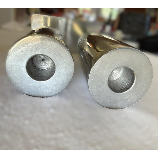 1970s MCM Modernist Sleek Cast Aluminum Statement Piece Candlestick Set For Sale - Image 5 of 9