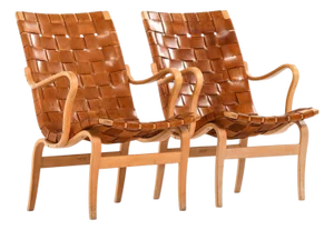 Set of Easy Chairs in Birch and Original Leather by Bruno Mathsson, 1968