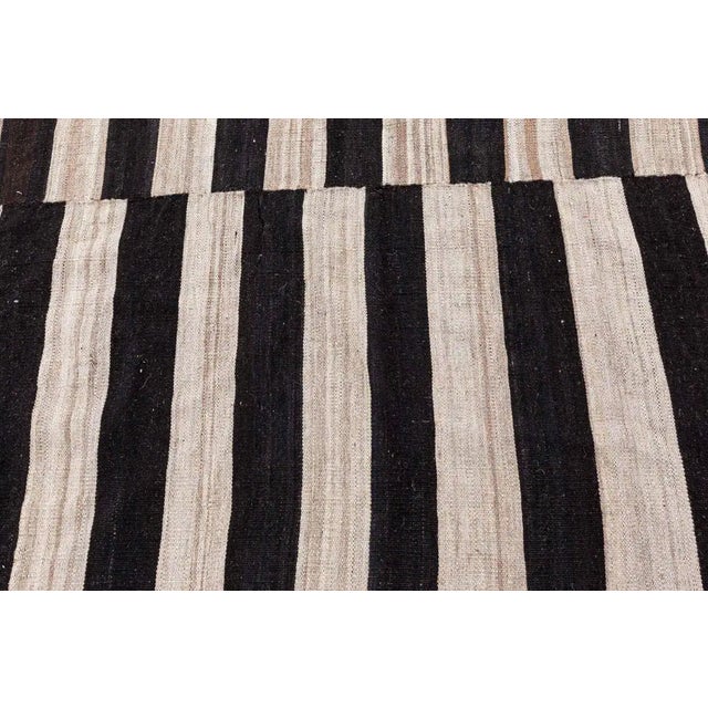 Doris Leslie Blau Vintage Striped Ivory And Charcoal Hand-Knotted Wool Rug For Sale In New York - Image 6 of 8
