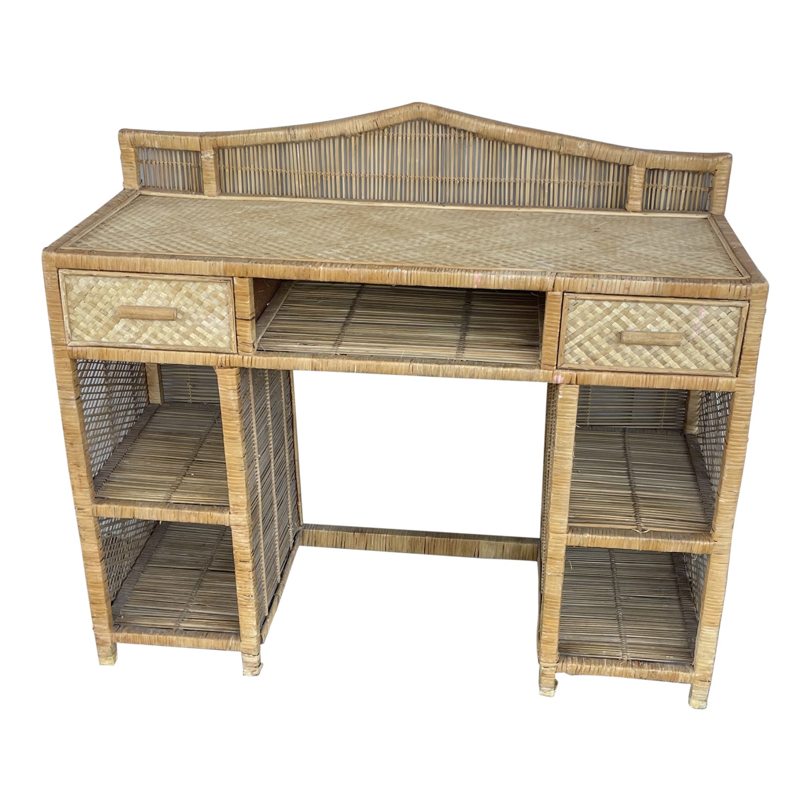 Vintage Wicker Desk With Drawers and Storage Chairish