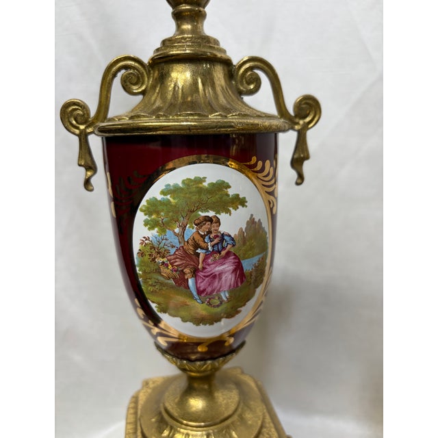 1980s Imperial Clock and Urn Set - Red Romeo and Juliet For Sale - Image 5 of 12