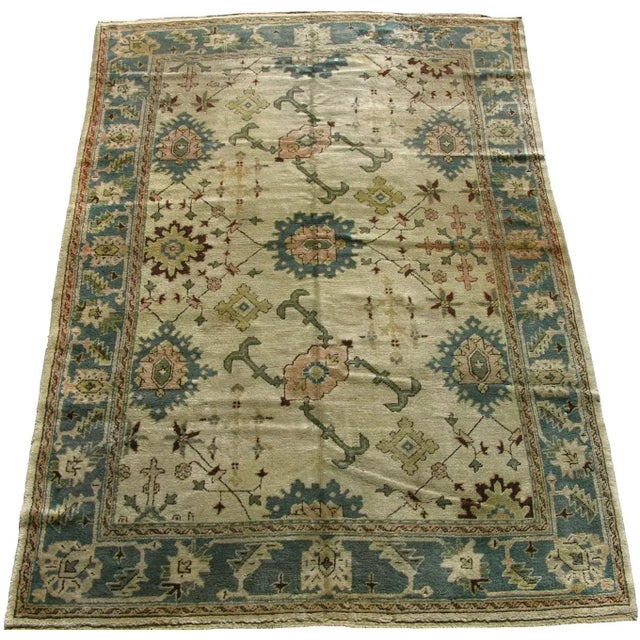 Mid 19th Century 1900s Mid-19th Century Tribal Turkish Oushak Rug 10'0'' X 6'10'' For Sale - Image 5 of 5