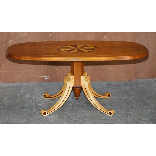 Sheraton Revival Maple & Mahogany Oval Coffee Table For Sale - Image 3 of 18