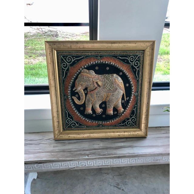 Black 1960s Burmese Elephant Kalaga Tapestry-Framed For Sale - Image 8 of 8