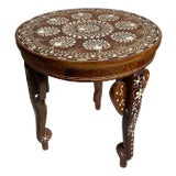1960s Anglo-Indian Teak Carved Side Table – Elephant, Peacock & Bone Inlay | Small Accent Table or Plant For Sale