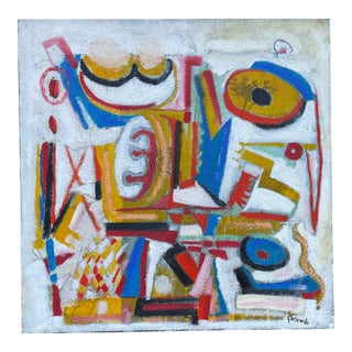 Listed John Schwab Original Oil Abstract Kandinsky Rothko Style Painting Cubism MCM For Sale