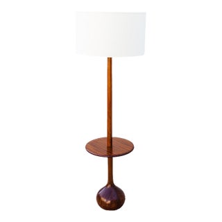 Restored 1960s Mid Century Modern Floor Lamp With Teardrop Base and Built-in Side Table For Sale