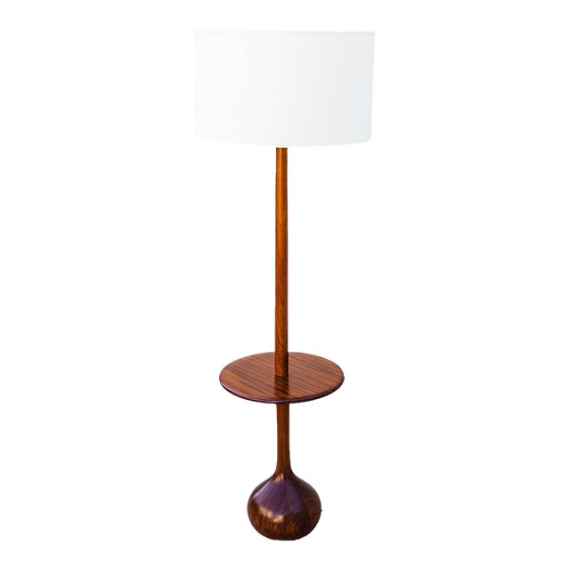 Restored 1960s Mid Century Modern Floor Lamp With Teardrop Base and Built-in Side Table For Sale