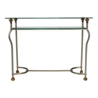 Maison Jansen Style Italian Steel Brass Ball & Claw Console Table For Sale