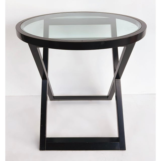 Mid-Century Modern 1970s Attributed to Ralph Lauren Mercer Street Round Side Tables, Glass Tops, "X" Frame Bases For Sale - Image 3 of 13