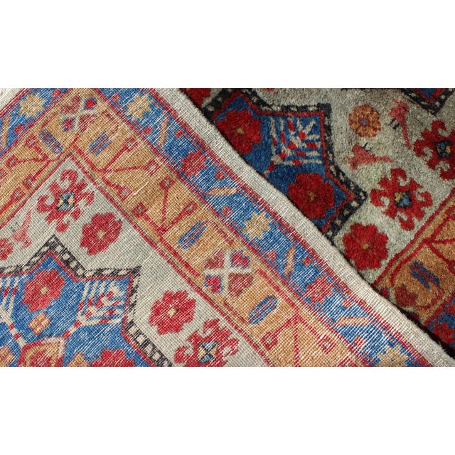 Vintage Turkish Rug With Star Design in Light Green, Orange, Red & Blue For Sale In Atlanta - Image 6 of 6