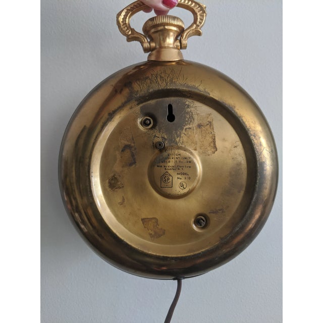 Mid 20th Century Vintage Brass Pocket Watch Style Electric Plug in Wall Clock For Sale - Image 5 of 11